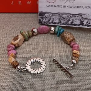 American West Stone Bead Bracelet Sterling Toggle Clasp
